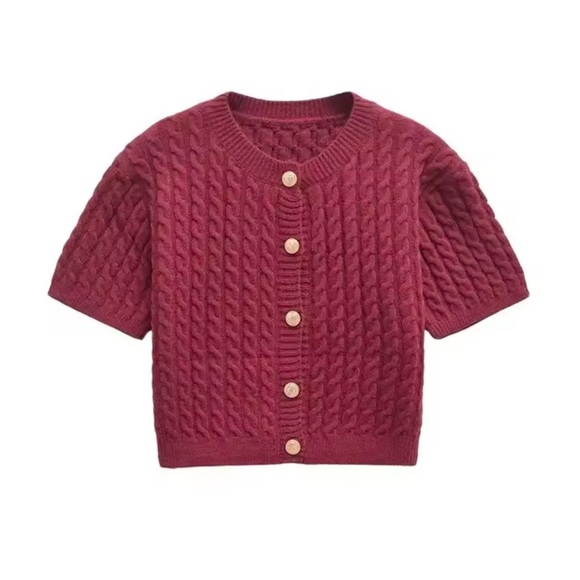 Red Cable Knit Cardigan - Picture 3 of 5